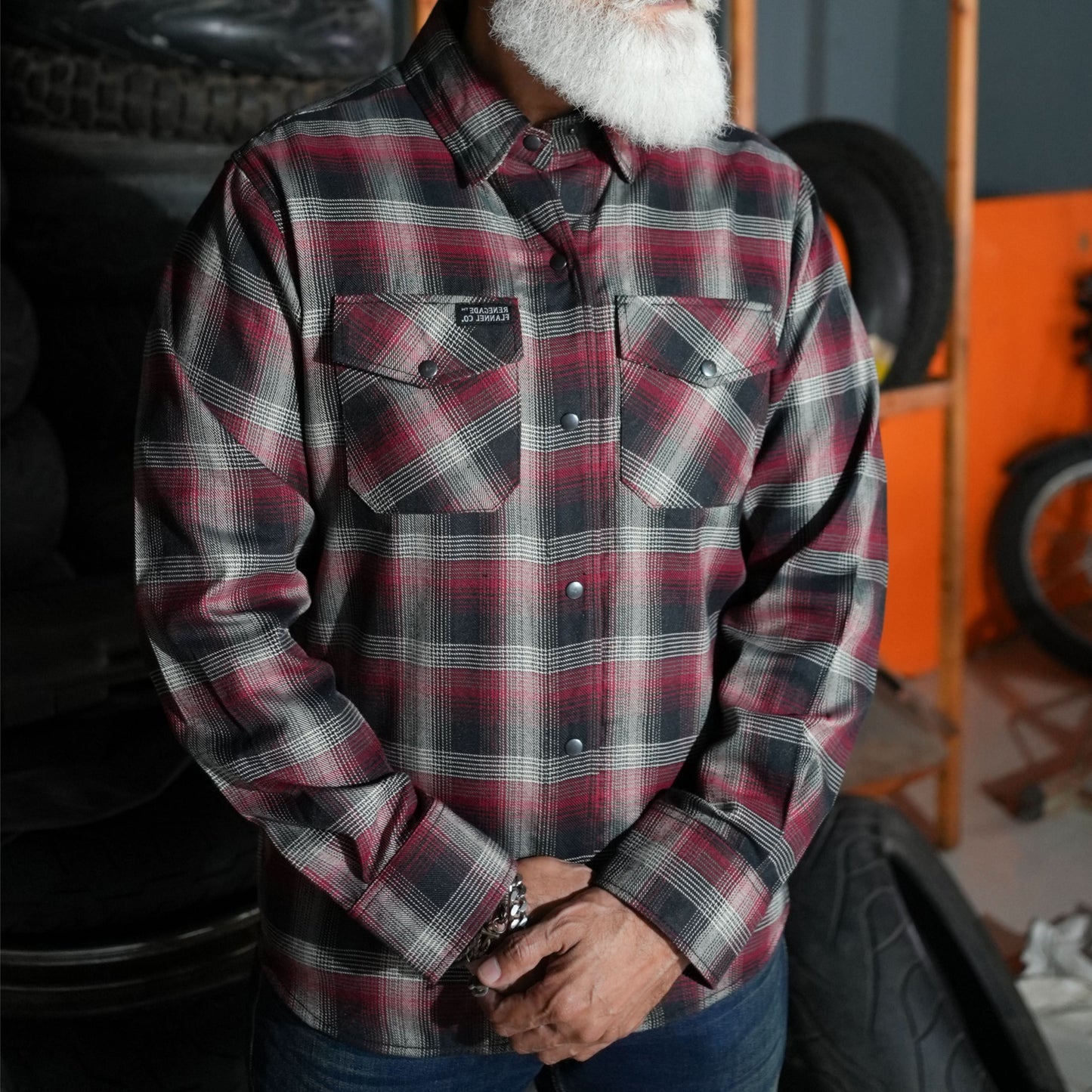 Riveter Men’s Maroon, Black, and White Flannel