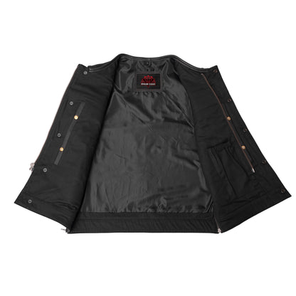 Men's Black Leather Motorcycle Vest with Upgraded Style