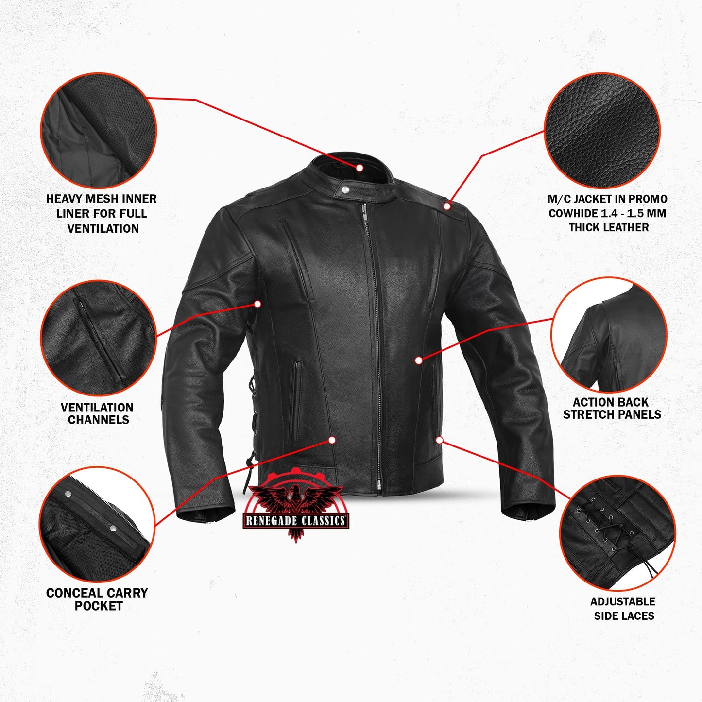 AM Knucklehead Premium Black Men's Leather Motorcycle Jacket