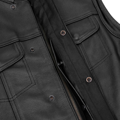 Men's AM  Black Cowhide Leather Motorcycle Vest