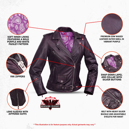Violet Vixen Women’s Leather Motorcycle Jacket