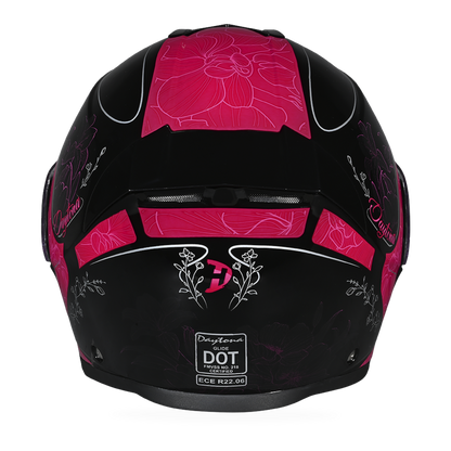 Daytona Glide Modular Motorcycle Helmet - DOT Approved, Bluetooth Ready, Dual Visor, Men/Women/Youth - W/ Flowers