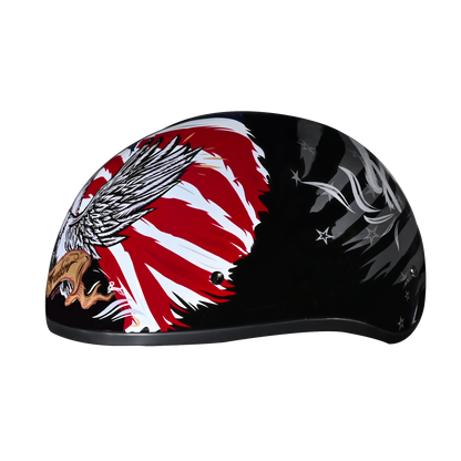 DOT Approved Daytona Motorcycle Half Face Helmet - Skull Cap Graphics for Men & Women, Scooters, ATVs, UTVs & Choppers - W/ Freedom 2.