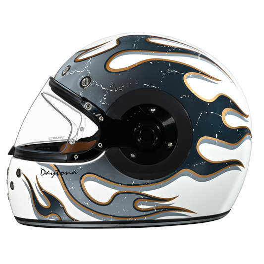 DOT Daytona Retro Full Face Motorcycle Helmet: Vintage Style for Men, Women, & Youth - W/ Flames