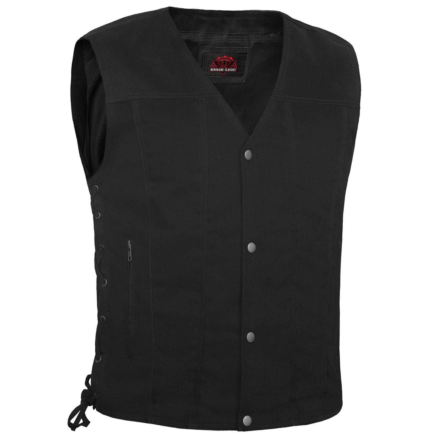 Men's Black Denim Motorcycle Vest – Single Panel Back