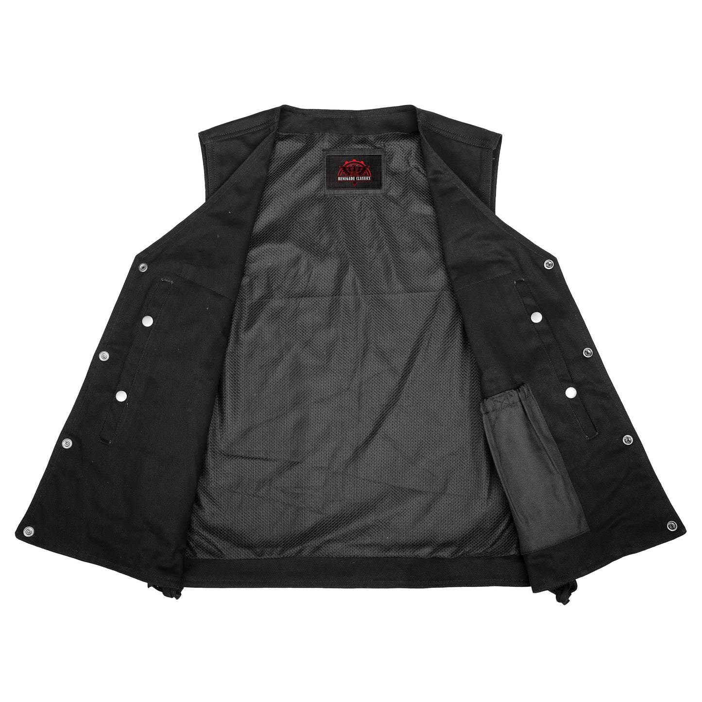 Men's Black Denim Motorcycle Vest – Single Panel Back