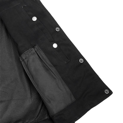 Men's Black Plain sides Denim Motorcycle Vest –  Heavy Snaps