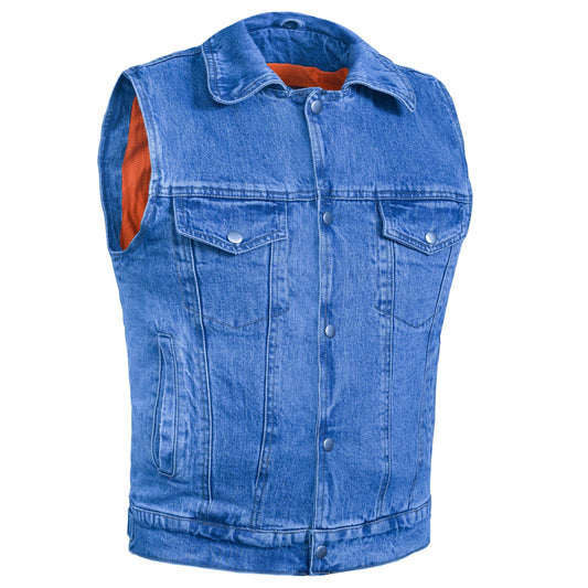 Men's Snap Front Blue Denim Motorcycle Vest