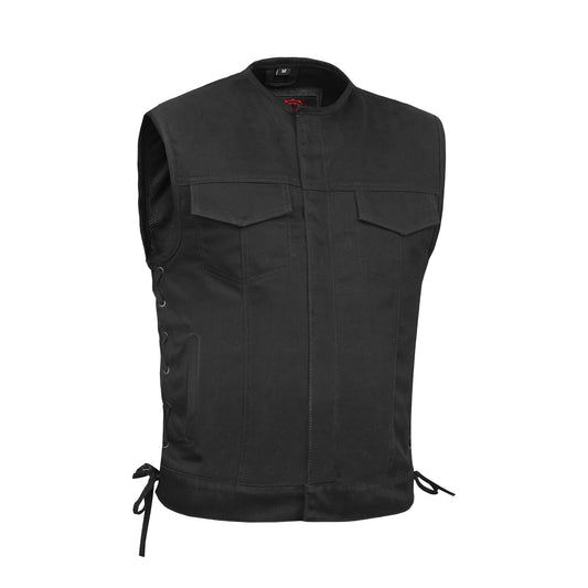 Men's Upgraded All-Black Denim Motorcycle Vest – Smart Access Pockets