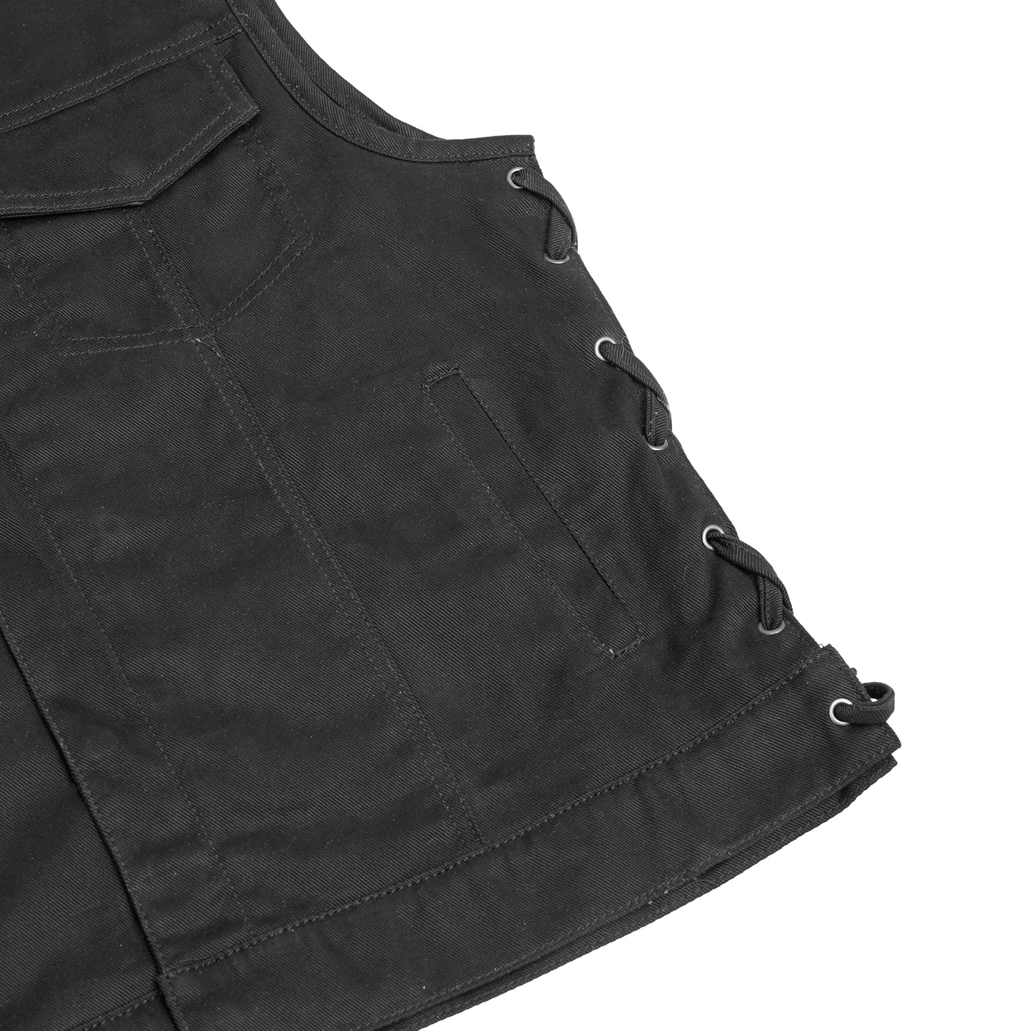 Men's Upgraded All-Black Denim Motorcycle Vest – Smart Access Pockets