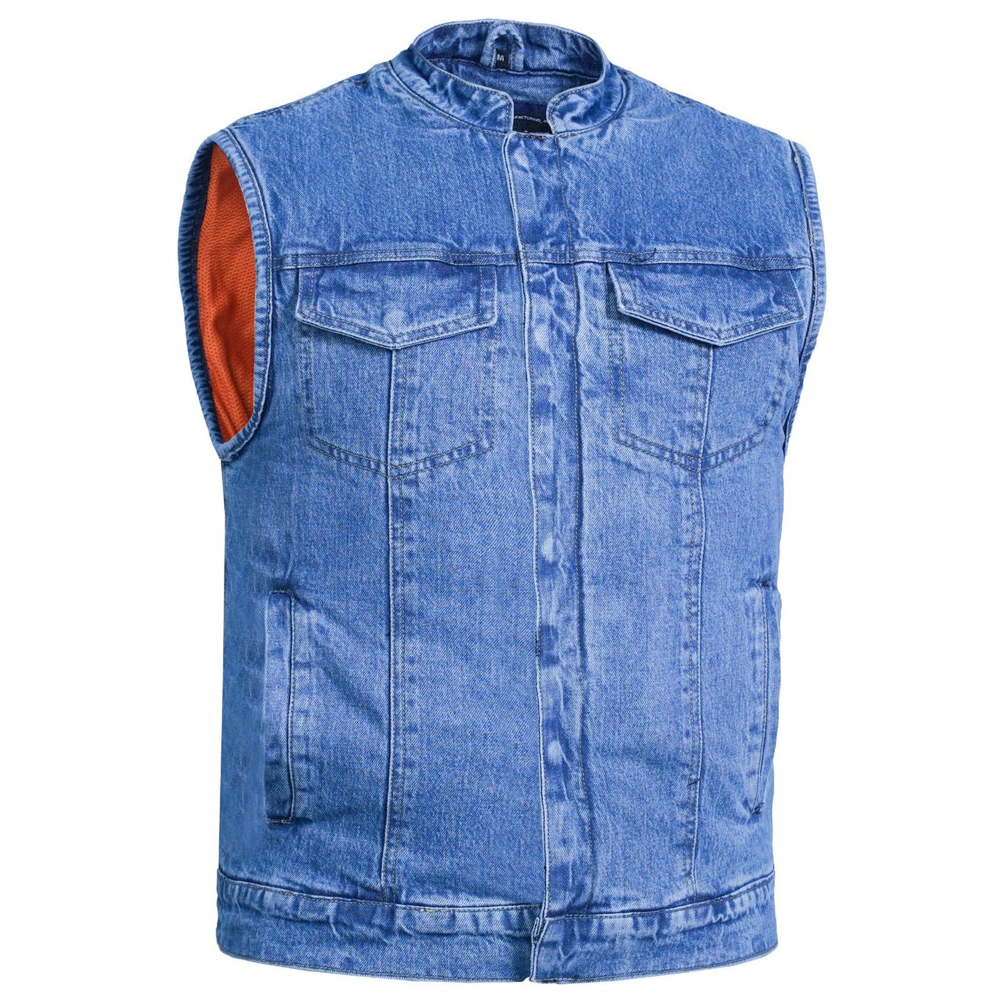 Men's Blue Denim Motorcycle Vest with Lace & Pockets