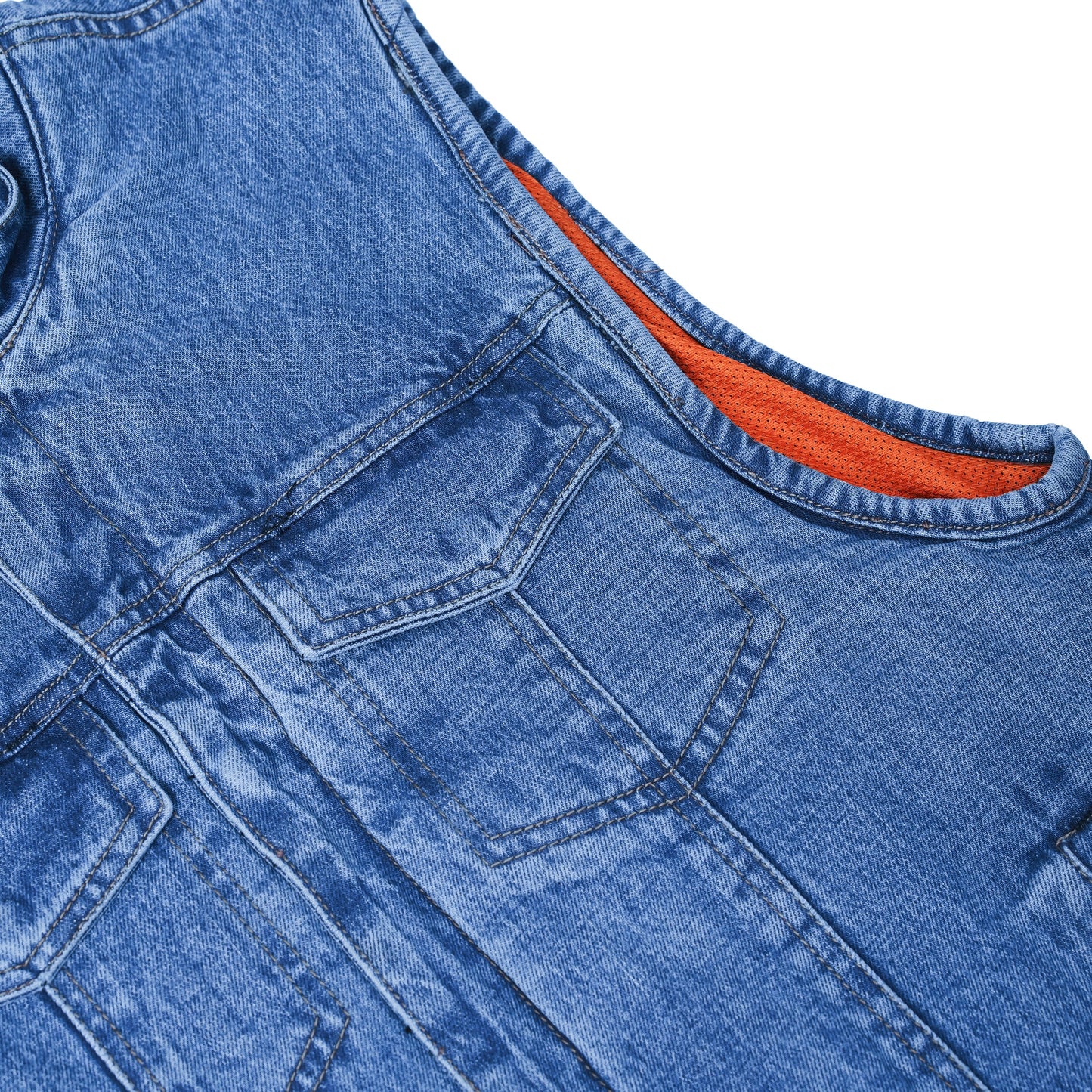 Men's Blue Denim Motorcycle Vest with Lace & Pockets