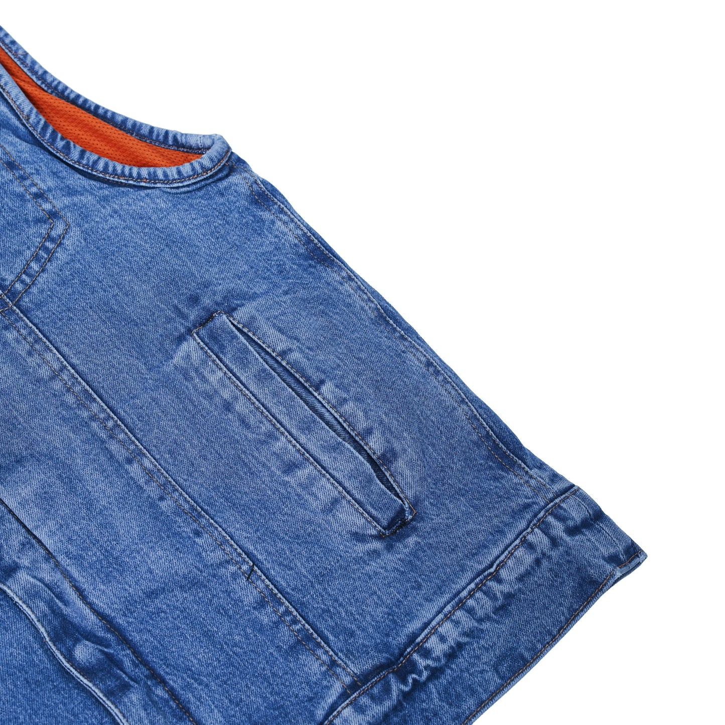 Men's Blue Denim Motorcycle Vest with Lace & Pockets