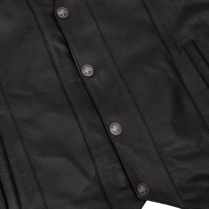 Men's Milled Single Back Panel Leather  Vest - Black