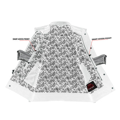 Men's Paisley Black Leather Motorcycle Vest with White Stitching