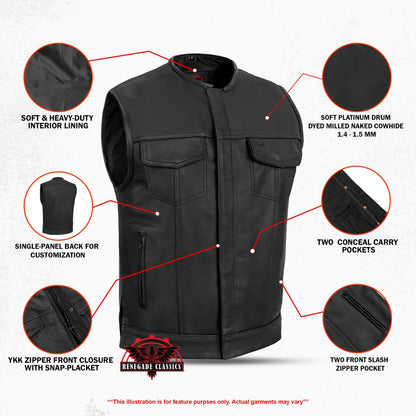 Eclipse Black Motorcycle Vest - Hidden Smart Access Pockets & Durable Lining