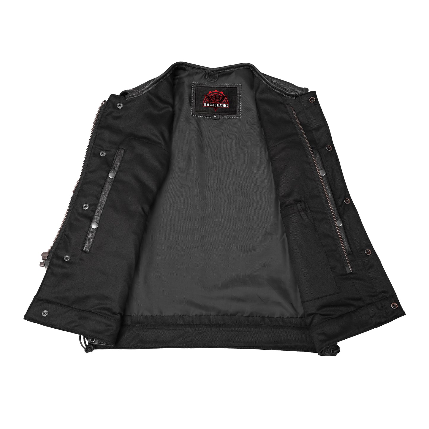 Men's Combat Black motorcycle Leather Vest - Gun Pockets & Side Laces
