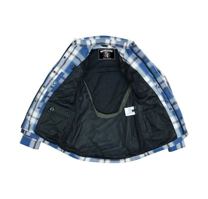 Alpha Check Men's  Armored Motorcycle Flannel Shirt - Blue/White/Maroon