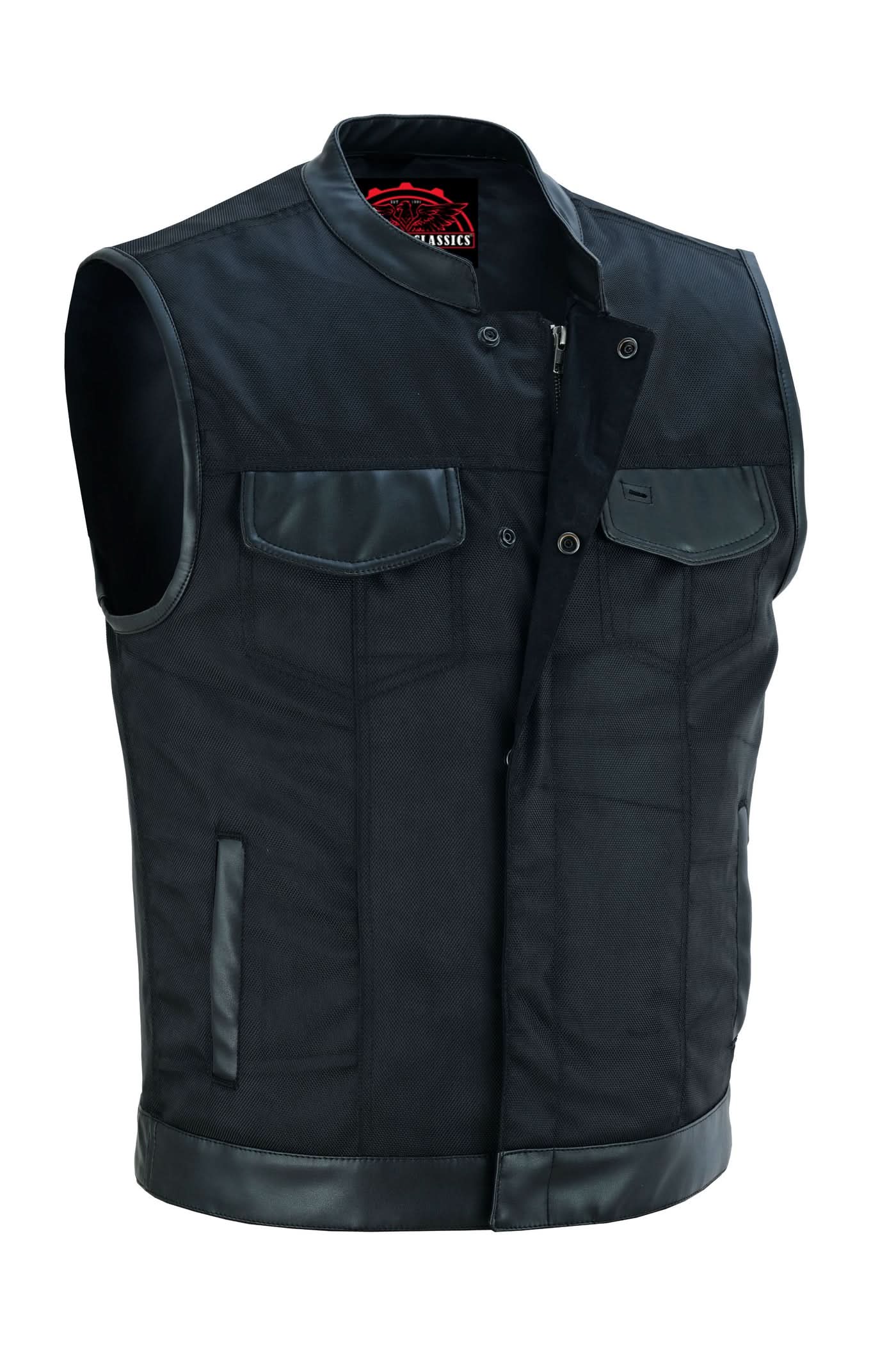 Concealed Snap Closure, Textile Material, Scoop Collar & Hidden