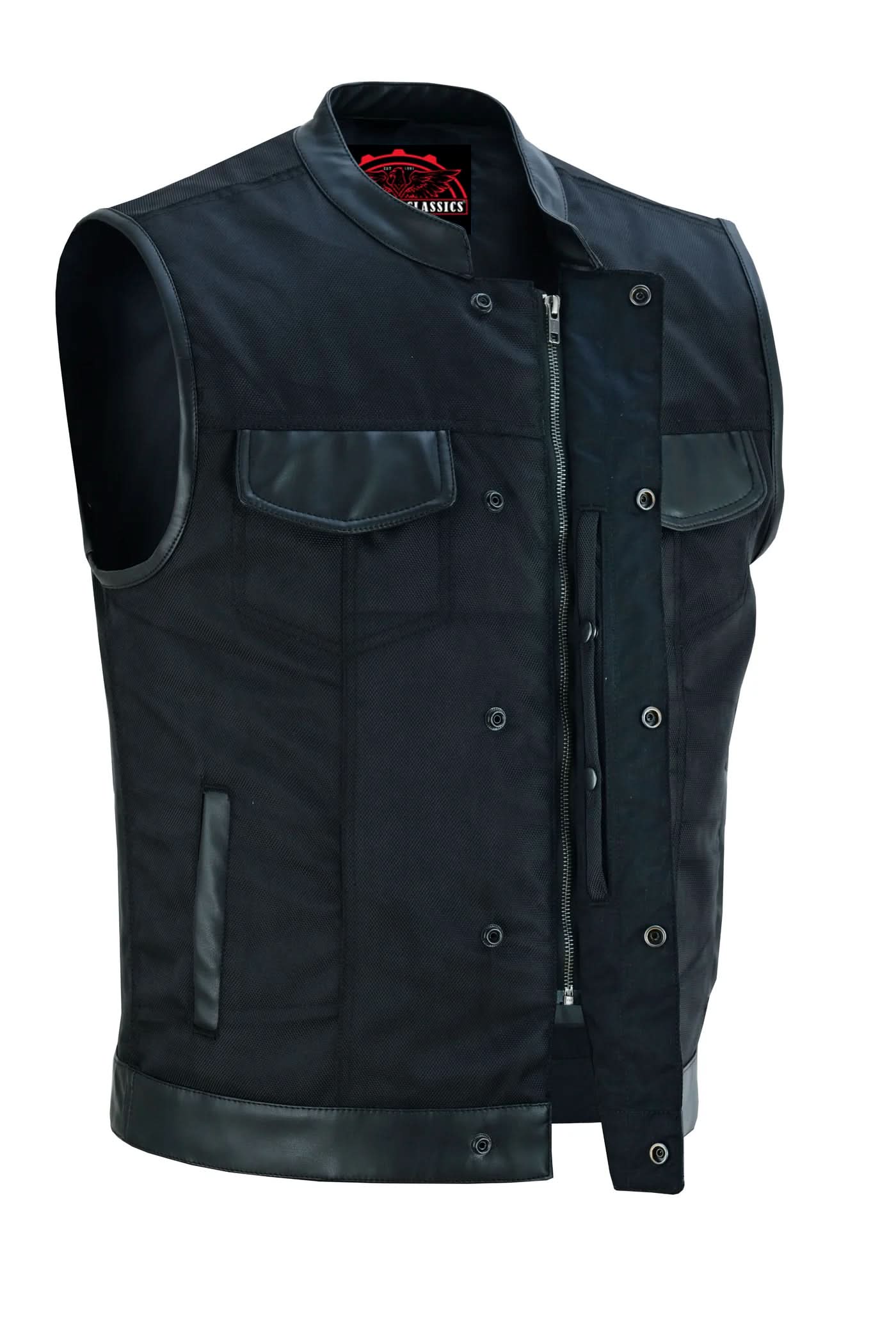 Concealed Snap Closure, Textile Material, Scoop Collar & Hidden