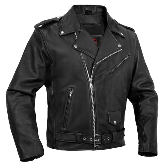 Men's Classic Plain Side Style Motorcycle Jacket - Black