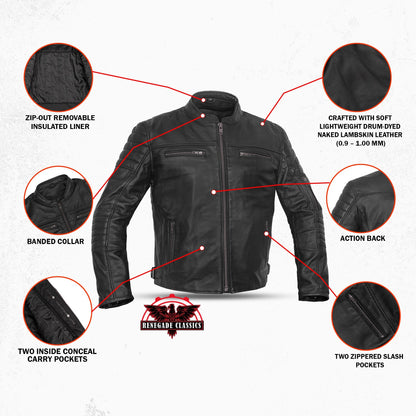 Men's Lightweight Drum Dyed Naked Lambskin Crossover Scooter - Black