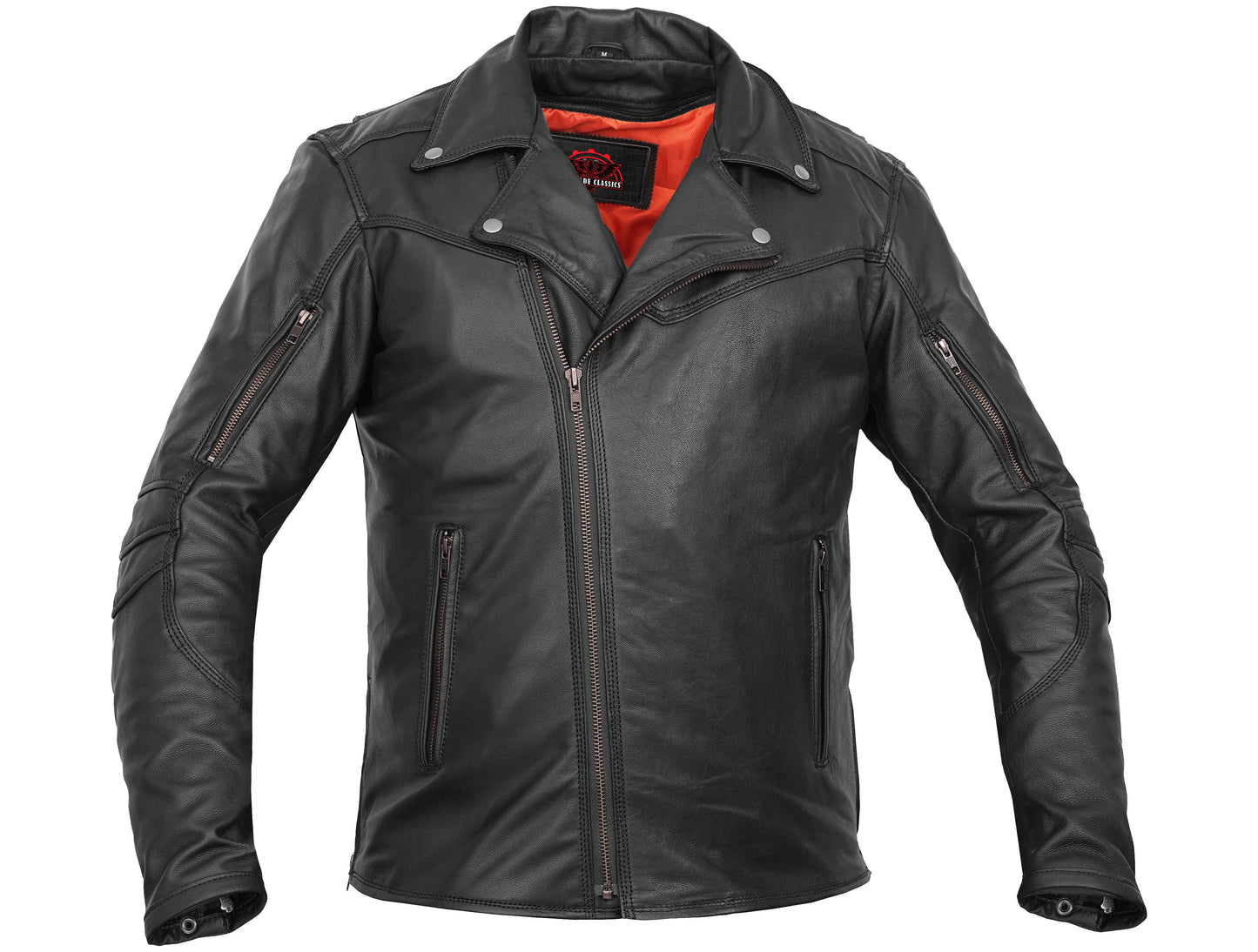 Black Speed Men's Motorcycle Leather Jacket  – Smart Access Pocket
