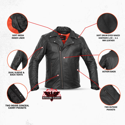 Black Speed Men's Motorcycle Leather Jacket  – Smart Access Pocket