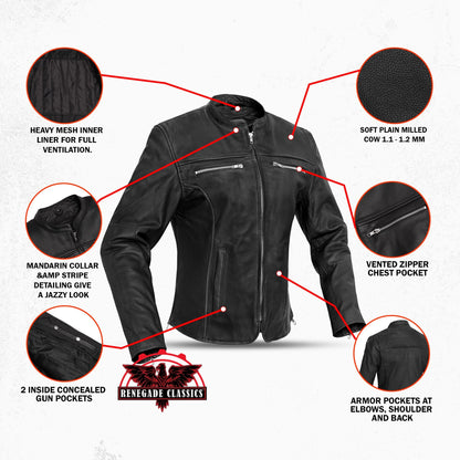 Road Queen Women's Black Leather Biker Jacket