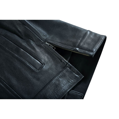 Highway Jack Men's Black Leather Motorcycle Vest Scoop Neck & Snap-Closure Pockets