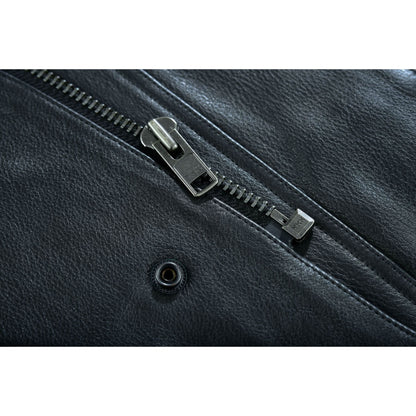 Highway Jack Men's Black Leather Motorcycle Vest Scoop Neck & Snap-Closure Pockets