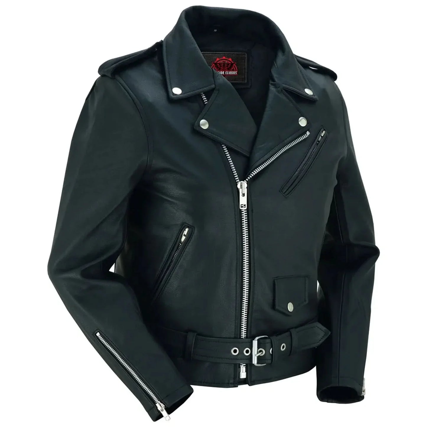 Women's Classic Plain Side Fitted M/C Style Jacket