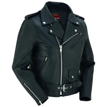 Women's Classic Plain Side Fitted M/C Style Jacket