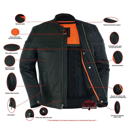 Men's Sporty Lightweight Black Leather Cross Over Jacket