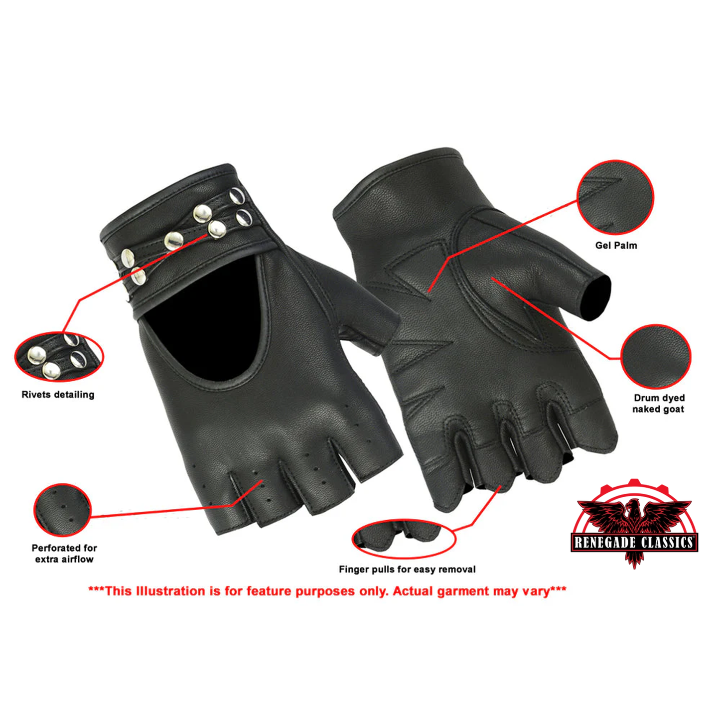 Women's Fingerless Glove with Rivets Detailing