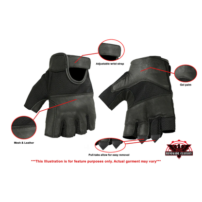 Leather / Mesh Fingerless Glove