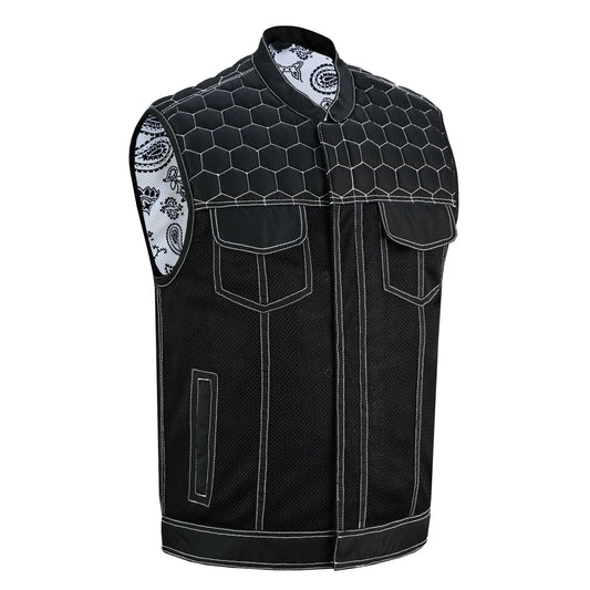 Men's Black Mesh Textile Vest with White Paisley Liner