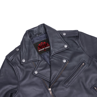 Moonlight Women's Navy Blue Fashion Leather Jacket