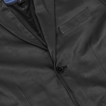 Retro Trim Men's Black Sheep Skin Leather Blazer