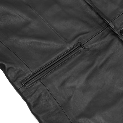 Retro Trim Men's Black Sheep Skin Leather Blazer