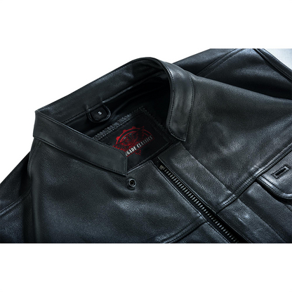 Highway Jack Men's Black Leather Motorcycle Vest Scoop Neck & Snap-Closure Pockets