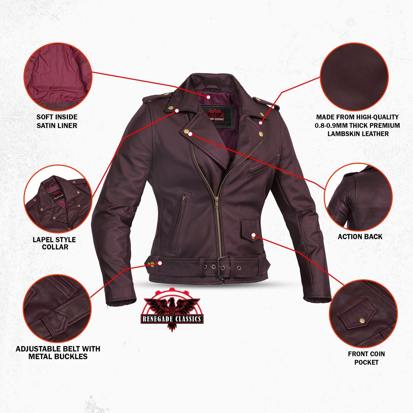 Rose Glow Women's Oxblood Fashion Leather Jacket