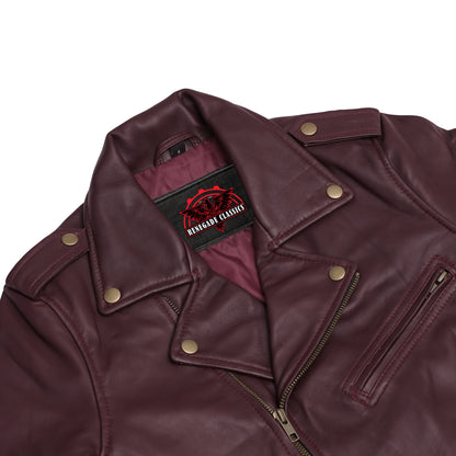 Rose Glow Women's Oxblood Fashion Leather Jacket