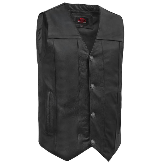 Men's Milled Single Back Panel Leather Vest - Black