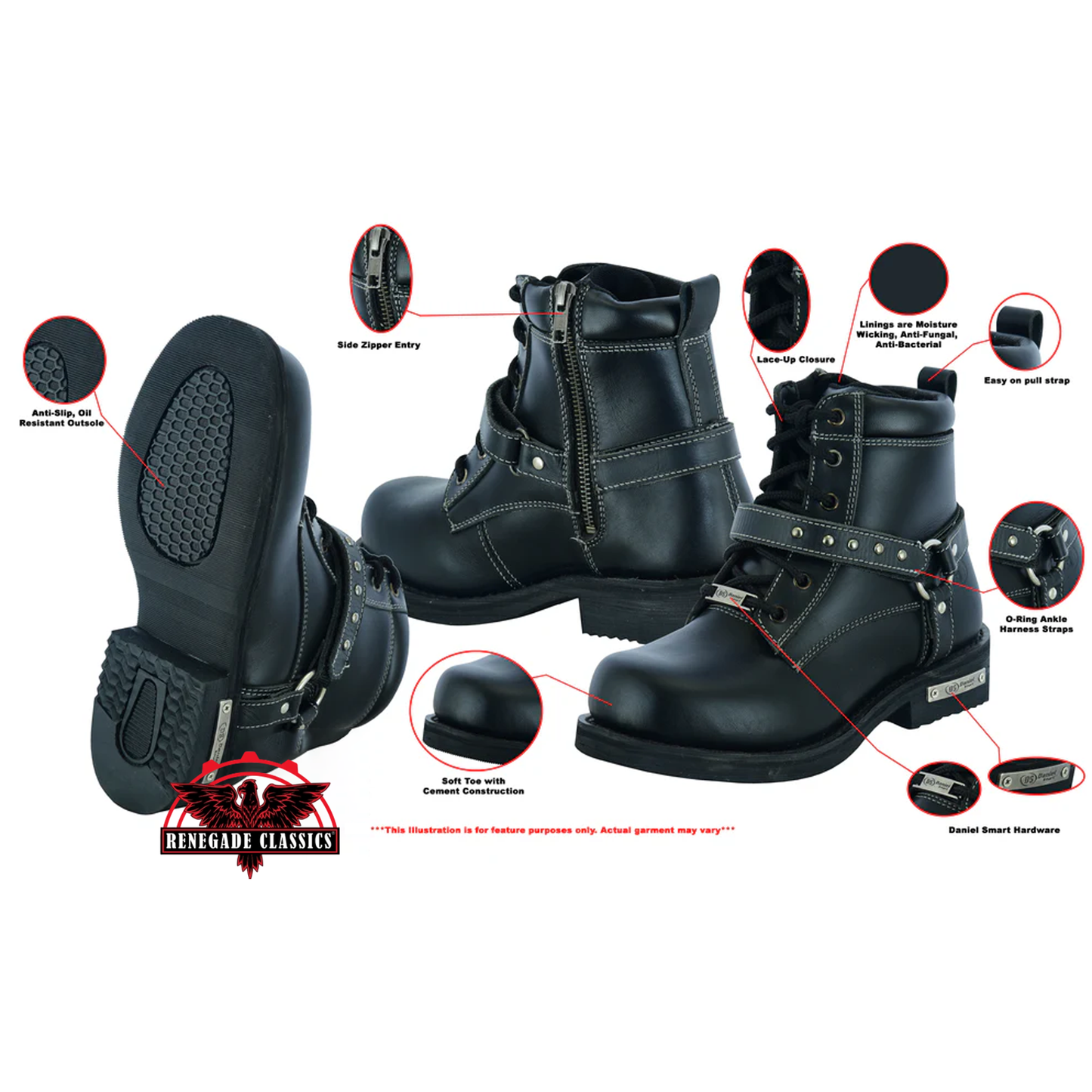 Women's Boots with Side Zipper and Single Strap