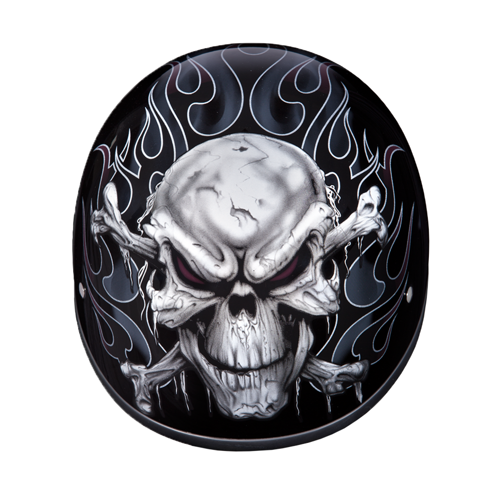 DOT Approved Daytona Motorcycle Half Face Helmet - Skull Cap Graphics for Men & Women, Scooters, ATVs, UTVs & Choppers - W/ Cross Bones
