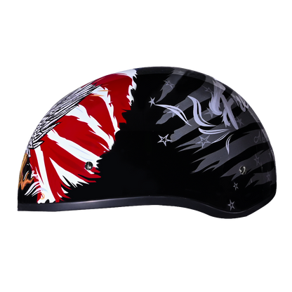 DOT Approved Daytona Motorcycle Half Face Helmet - Skull Cap Graphics for Men & Women, Scooters, ATVs, UTVs & Choppers - W/ Freedom 2.