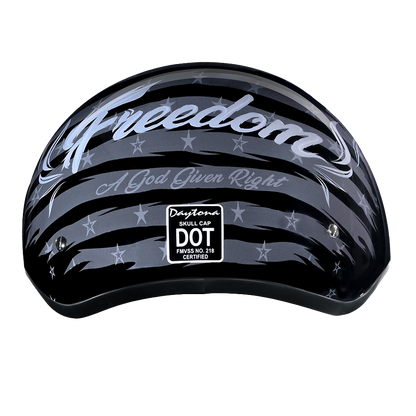 DOT Approved Daytona Motorcycle Half Face Helmet - Skull Cap Graphics for Men & Women, Scooters, ATVs, UTVs & Choppers - W/ Freedom 2.0