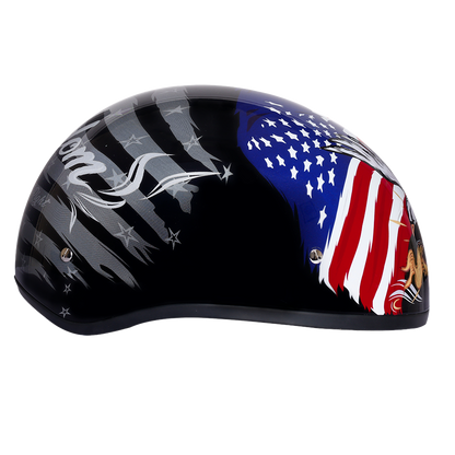 DOT Approved Daytona Motorcycle Half Face Helmet - Skull Cap Graphics for Men & Women, Scooters, ATVs, UTVs & Choppers - W/ Freedom 2.
