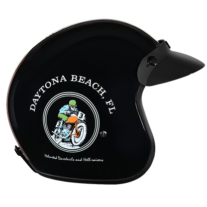 DOT Approved Daytona Cruiser Open Face Motorcycle Helmet - Men, Women & Youth - With Visor & Graphics - W/ Daytona 3th
